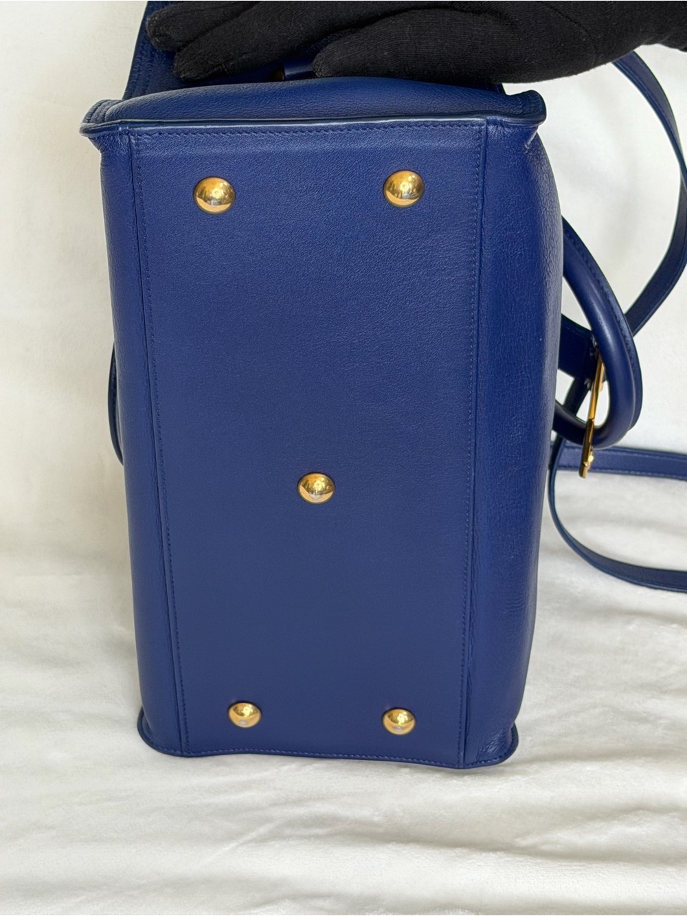 Saint Laurent Y Cabas Blue Leather Satchel with Gold Y Detail - Picture 6 of 9